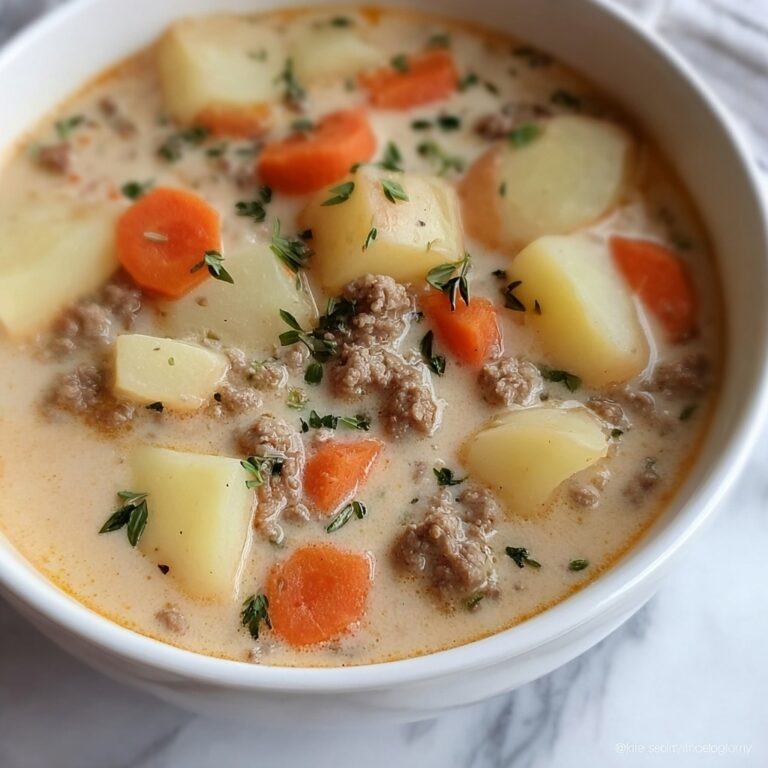 Creamy Crockpot Potato & Ground Beef Soup Recipe