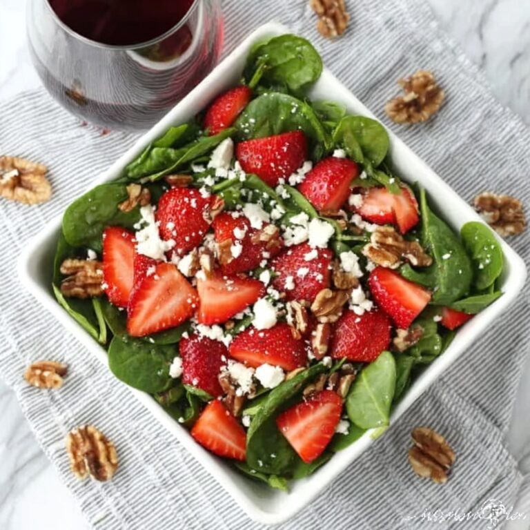 Spinach Strawberry Salad with Feta, Candied Pecans, and Balsamic Dressing Recipe