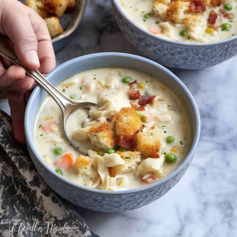 Creamy Chicken Noodle Soup with Mini Croutons Recipe