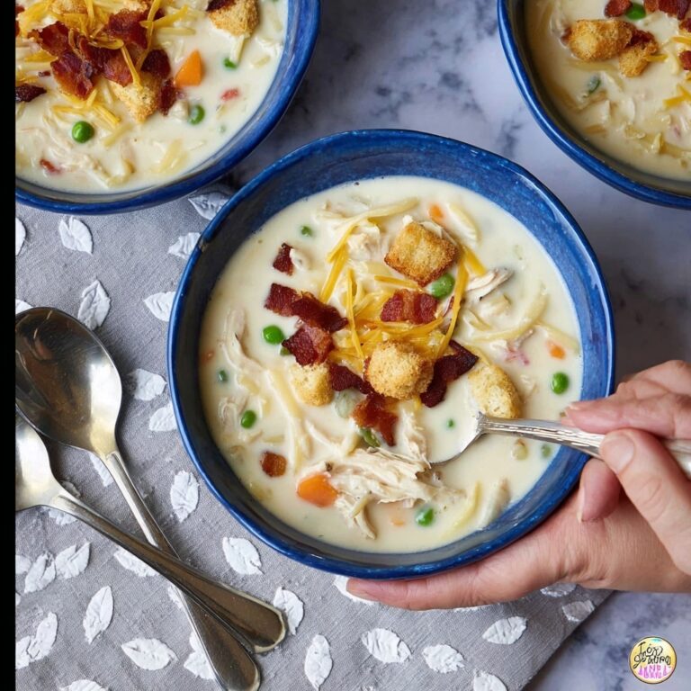 Creamy Chicken Noodle Soup with Mini Croutons Recipe
