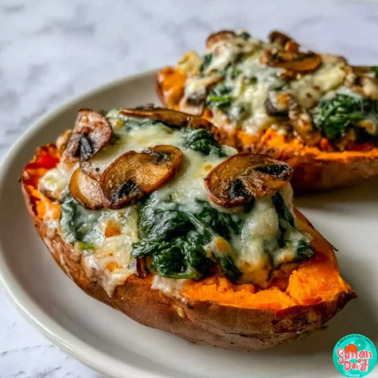 Creamy Mushroom and Spinach Stuffed Sweet Potatoes Recipe