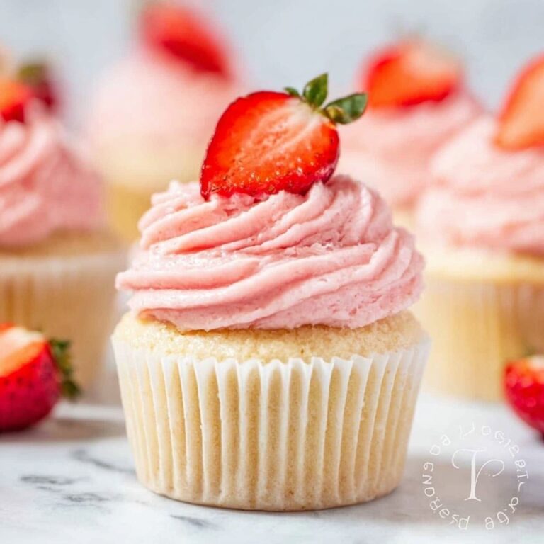 Fluffy Vanilla Cupcakes with Homemade Strawberry Buttercream Recipe