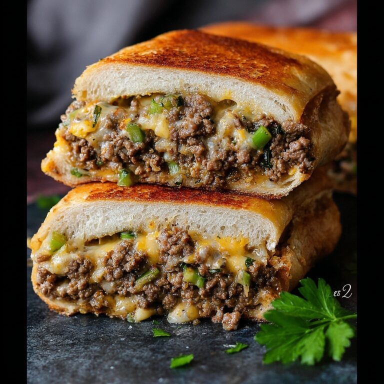 Stuffed French Bread with Ground Beef, Cheddar, and Creamy Soup Recipe