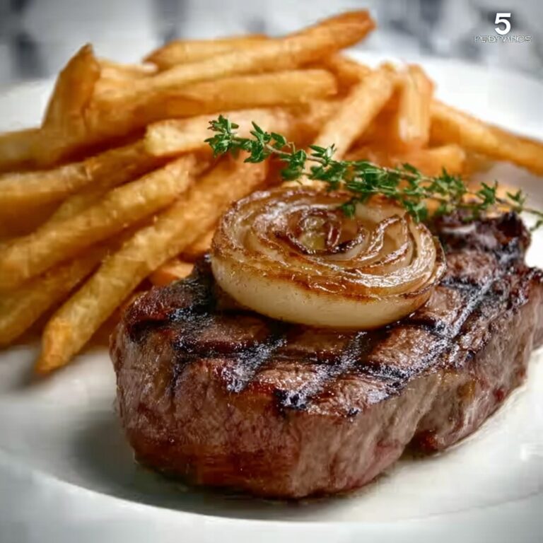 Ribeye Steak with French Onions and French Fries Recipe