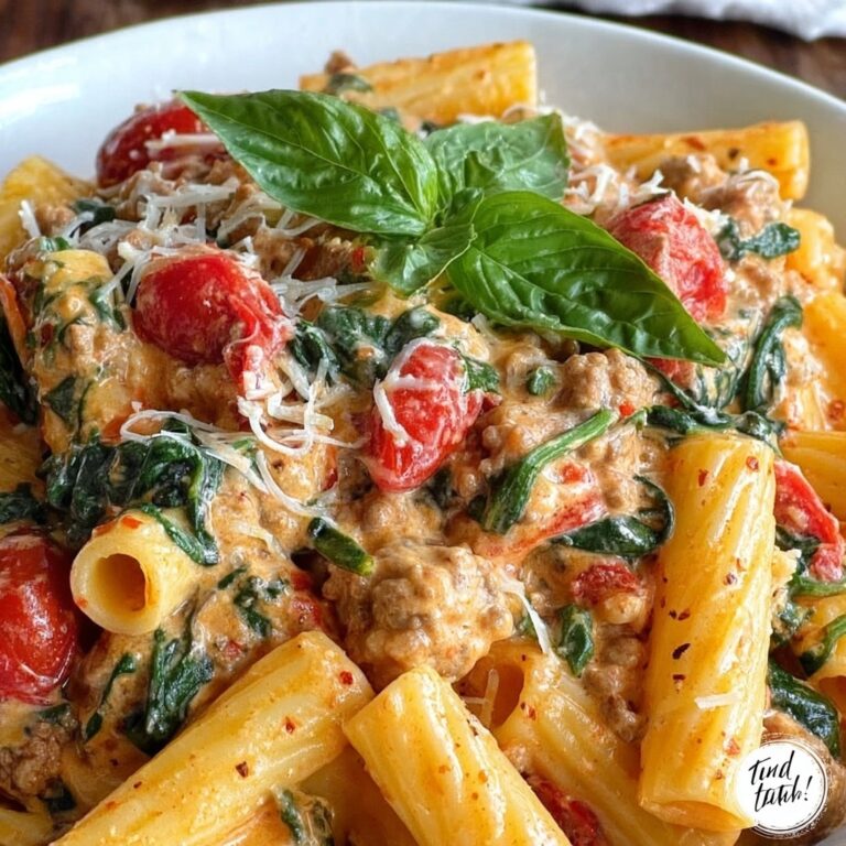 Creamy Sausage Rigatoni with Spinach and Tomato Garlic Sauce Recipe