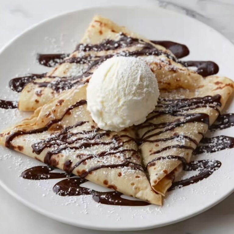 Chocolate Brownie Dessert Crepes with Ice Cream & Chocolate Drizzle Recipe