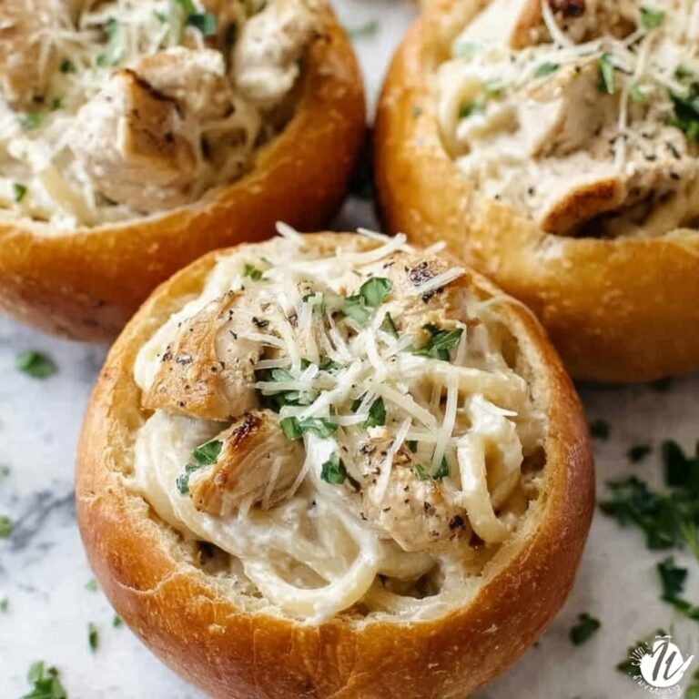 Chicken Alfredo Garlic Bread Bowls Recipe